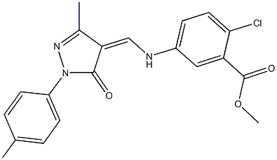 methyl 2-chloro-5-({[3-methyl-1-(4-methylphenyl)-5-oxo-1,5-dihydro-4H-pyrazol-4-ylidene]methyl}amino)benzoate Struktur