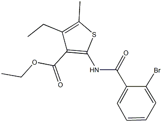 ethyl 2-[(2-bromobenzoyl)amino]-4-ethyl-5-methyl-3-thiophenecarboxylate Struktur