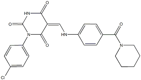 1-(4-chlorophenyl)-5-{[4-(1-piperidinylcarbonyl)anilino]methylene}-2,4,6(1H,3H,5H)-pyrimidinetrione Struktur