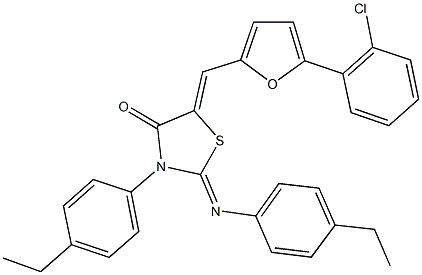 5-{[5-(2-chlorophenyl)-2-furyl]methylene}-3-(4-ethylphenyl)-2-[(4-ethylphenyl)imino]-1,3-thiazolidin-4-one Struktur