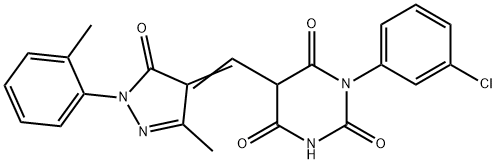 3-(3-chlorophenyl)-6-hydroxy-5-{[3-methyl-1-(2-methylphenyl)-5-oxo-1,5-dihydro-4H-pyrazol-4-ylidene]methyl}-2,4(1H,3H)-pyrimidinedione Struktur