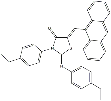 5-(9-anthrylmethylene)-3-(4-ethylphenyl)-2-[(4-ethylphenyl)imino]-1,3-thiazolidin-4-one Struktur