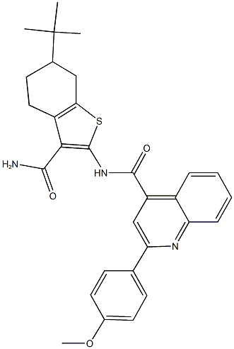 N-[3-(aminocarbonyl)-6-tert-butyl-4,5,6,7-tetrahydro-1-benzothien-2-yl]-2-(4-methoxyphenyl)-4-quinolinecarboxamide Struktur