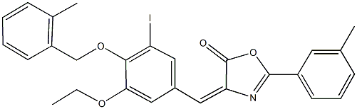 4-{3-ethoxy-5-iodo-4-[(2-methylbenzyl)oxy]benzylidene}-2-(3-methylphenyl)-1,3-oxazol-5(4H)-one Struktur