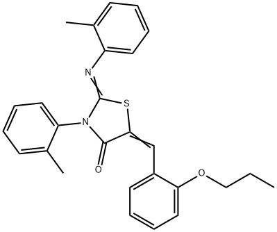 3-(2-methylphenyl)-2-[(2-methylphenyl)imino]-5-(2-propoxybenzylidene)-1,3-thiazolidin-4-one Struktur