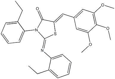 3-(2-ethylphenyl)-2-[(2-ethylphenyl)imino]-5-(3,4,5-trimethoxybenzylidene)-1,3-thiazolidin-4-one Struktur