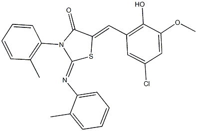 5-(5-chloro-2-hydroxy-3-methoxybenzylidene)-3-(2-methylphenyl)-2-[(2-methylphenyl)imino]-1,3-thiazolidin-4-one Struktur