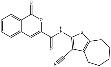 N-(3-cyano-5,6,7,8-tetrahydro-4H-cyclohepta[b]thien-2-yl)-1-oxo-1H-isochromene-3-carboxamide Struktur