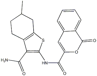 N-[3-(aminocarbonyl)-6-methyl-4,5,6,7-tetrahydro-1-benzothien-2-yl]-1-oxo-1H-isochromene-3-carboxamide Struktur