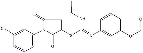 1-(3-chlorophenyl)-2,5-dioxo-3-pyrrolidinyl N'-(1,3-benzodioxol-5-yl)-N-ethylimidothiocarbamate Struktur