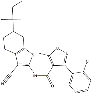 3-(2-chlorophenyl)-N-(3-cyano-6-tert-pentyl-4,5,6,7-tetrahydro-1-benzothien-2-yl)-5-methyl-4-isoxazolecarboxamide Struktur