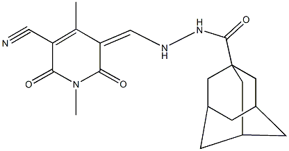 N'-{[5-cyano-1,4-dimethyl-2,6-dioxo-1,6-dihydro-3(2H)-pyridinylidene]methyl}-1-adamantanecarbohydrazide Struktur