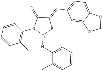 5-(1,3-benzodioxol-5-ylmethylene)-3-(2-methylphenyl)-2-[(2-methylphenyl)imino]-1,3-thiazolidin-4-one Struktur