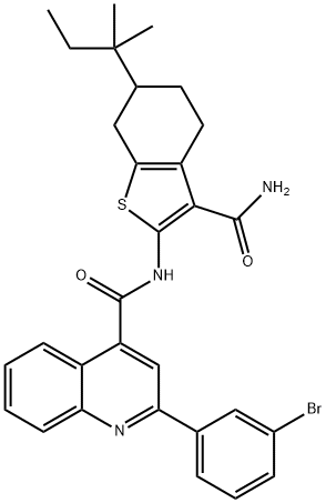 N-[3-(aminocarbonyl)-6-tert-pentyl-4,5,6,7-tetrahydro-1-benzothien-2-yl]-2-(3-bromophenyl)-4-quinolinecarboxamide Struktur