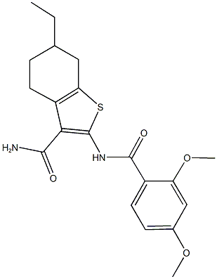 2-[(2,4-dimethoxybenzoyl)amino]-6-ethyl-4,5,6,7-tetrahydro-1-benzothiophene-3-carboxamide Struktur