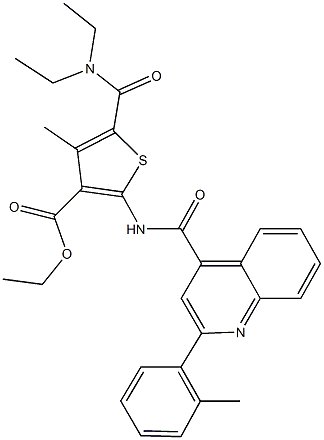 ethyl 5-[(diethylamino)carbonyl]-4-methyl-2-({[2-(2-methylphenyl)-4-quinolinyl]carbonyl}amino)-3-thiophenecarboxylate Struktur