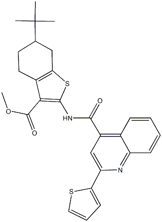 methyl 6-tert-butyl-2-({[2-(2-thienyl)-4-quinolinyl]carbonyl}amino)-4,5,6,7-tetrahydro-1-benzothiophene-3-carboxylate Struktur