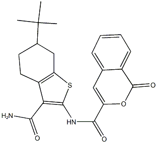 N-[3-(aminocarbonyl)-6-tert-butyl-4,5,6,7-tetrahydro-1-benzothien-2-yl]-1-oxo-1H-isochromene-3-carboxamide Struktur