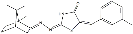 5-(3-methylbenzylidene)-2-[(1,7,7-trimethylbicyclo[2.2.1]hept-2-ylidene)hydrazono]-1,3-thiazolidin-4-one Struktur