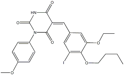 5-(4-butoxy-3-ethoxy-5-iodobenzylidene)-1-(4-methoxyphenyl)-2,4,6(1H,3H,5H)-pyrimidinetrione Struktur