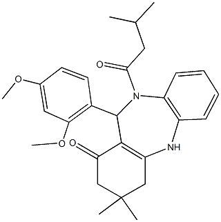 11-(2,4-dimethoxyphenyl)-3,3-dimethyl-10-(3-methylbutanoyl)-2,3,4,5,10,11-hexahydro-1H-dibenzo[b,e][1,4]diazepin-1-one Struktur