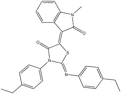 3-{3-(4-ethylphenyl)-2-[(4-ethylphenyl)imino]-4-oxo-1,3-thiazolidin-5-ylidene}-1-methyl-1,3-dihydro-2H-indol-2-one Struktur