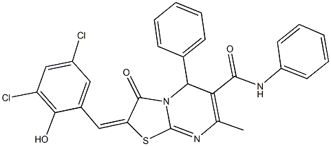 2-(3,5-dichloro-2-hydroxybenzylidene)-7-methyl-3-oxo-N,5-diphenyl-2,3-dihydro-5H-[1,3]thiazolo[3,2-a]pyrimidine-6-carboxamide Struktur