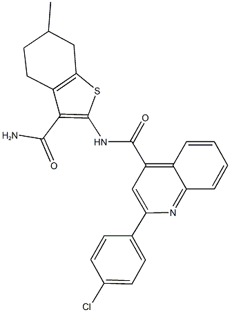 N-[3-(aminocarbonyl)-6-methyl-4,5,6,7-tetrahydro-1-benzothien-2-yl]-2-(4-chlorophenyl)-4-quinolinecarboxamide Struktur