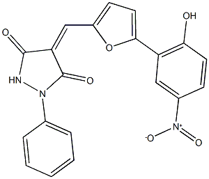 4-[(5-{2-hydroxy-5-nitrophenyl}-2-furyl)methylene]-1-phenyl-3,5-pyrazolidinedione Struktur