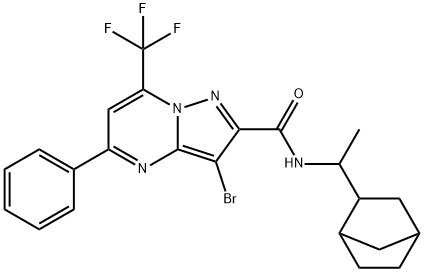 N-(1-bicyclo[2.2.1]hept-2-ylethyl)-3-bromo-5-phenyl-7-(trifluoromethyl)pyrazolo[1,5-a]pyrimidine-2-carboxamide Struktur