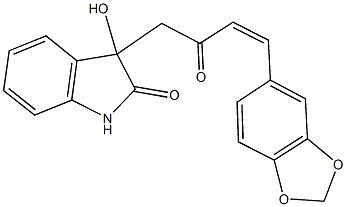 3-[4-(1,3-benzodioxol-5-yl)-2-oxo-3-butenyl]-3-hydroxy-1,3-dihydro-2H-indol-2-one Struktur