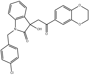 1-(4-chlorobenzyl)-3-[2-(2,3-dihydro-1,4-benzodioxin-6-yl)-2-oxoethyl]-3-hydroxy-1,3-dihydro-2H-indol-2-one Struktur