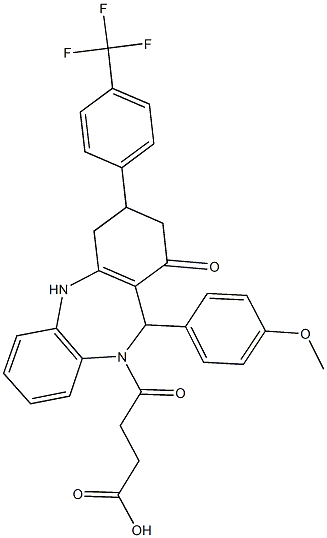 4-{11-(4-methoxyphenyl)-1-oxo-3-[4-(trifluoromethyl)phenyl]-1,2,3,4,5,11-hexahydro-10H-dibenzo[b,e][1,4]diazepin-10-yl}-4-oxobutanoic acid Struktur