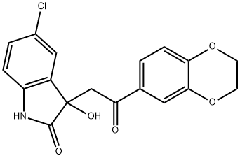 5-chloro-3-[2-(2,3-dihydro-1,4-benzodioxin-6-yl)-2-oxoethyl]-3-hydroxy-1,3-dihydro-2H-indol-2-one Struktur