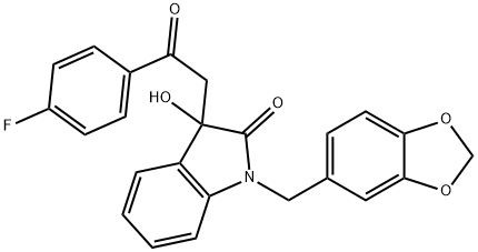 1-(1,3-benzodioxol-5-ylmethyl)-3-[2-(4-fluorophenyl)-2-oxoethyl]-3-hydroxy-1,3-dihydro-2H-indol-2-one Struktur