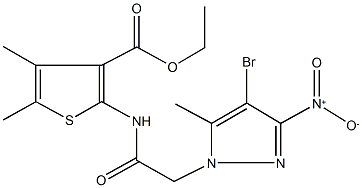 ethyl 2-[({4-bromo-3-nitro-5-methyl-1H-pyrazol-1-yl}acetyl)amino]-4,5-dimethyl-3-thiophenecarboxylate Struktur