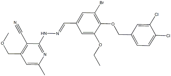 2-(2-{3-bromo-4-[(3,4-dichlorobenzyl)oxy]-5-ethoxybenzylidene}hydrazino)-4-(methoxymethyl)-6-methylnicotinonitrile Struktur