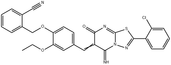 2-({4-[(2-(2-chlorophenyl)-5-imino-7-oxo-5H-[1,3,4]thiadiazolo[3,2-a]pyrimidin-6(7H)-ylidene)methyl]-2-ethoxyphenoxy}methyl)benzonitrile Struktur