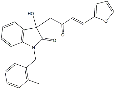 3-[4-(2-furyl)-2-oxo-3-butenyl]-3-hydroxy-1-(2-methylbenzyl)-1,3-dihydro-2H-indol-2-one Struktur