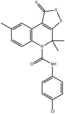 N-(4-chlorophenyl)-4,4,8-trimethyl-1-thioxo-1,4-dihydro-5H-[1,2]dithiolo[3,4-c]quinoline-5-carboxamide Struktur