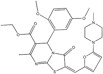 ethyl 5-(2,5-dimethoxyphenyl)-7-methyl-2-{[5-(4-methyl-1-piperazinyl)-2-furyl]methylene}-3-oxo-2,3-dihydro-5H-[1,3]thiazolo[3,2-a]pyrimidine-6-carboxylate Struktur