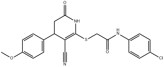 N-(4-chlorophenyl)-2-{[3-cyano-4-(4-methoxyphenyl)-6-oxo-1,4,5,6-tetrahydro-2-pyridinyl]sulfanyl}acetamide Struktur