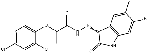 N'-(6-bromo-5-methyl-2-oxo-1,2-dihydro-3H-indol-3-ylidene)-2-(2,4-dichlorophenoxy)propanohydrazide Struktur