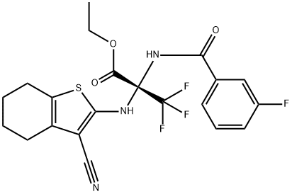 ethyl 2-[(3-cyano-4,5,6,7-tetrahydro-1-benzothien-2-yl)amino]-3,3,3-trifluoro-2-[(3-fluorobenzoyl)amino]propanoate Struktur