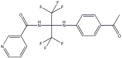 N-[1-(4-acetylanilino)-2,2,2-trifluoro-1-(trifluoromethyl)ethyl]nicotinamide Struktur