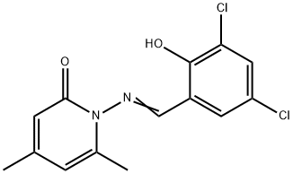 1-[(3,5-dichloro-2-hydroxybenzylidene)amino]-4,6-dimethyl-2(1H)-pyridinone Struktur