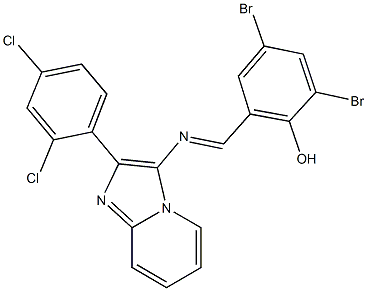 2,4-dibromo-6-({[2-(2,4-dichlorophenyl)imidazo[1,2-a]pyridin-3-yl]imino}methyl)phenol Struktur