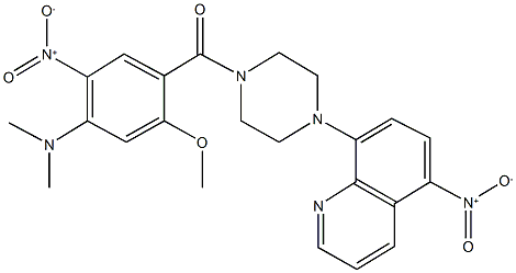 8-(4-{4-(dimethylamino)-5-nitro-2-methoxybenzoyl}-1-piperazinyl)-5-nitroquinoline Struktur