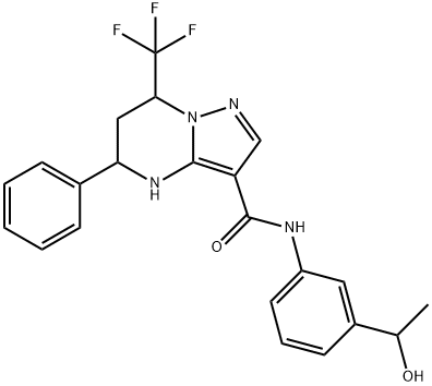 N-[3-(1-hydroxyethyl)phenyl]-5-phenyl-7-(trifluoromethyl)-4,5,6,7-tetrahydropyrazolo[1,5-a]pyrimidine-3-carboxamide Struktur