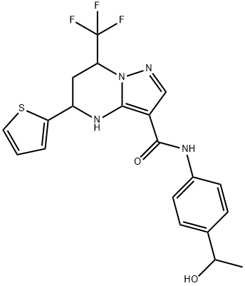 N-[4-(1-hydroxyethyl)phenyl]-5-(2-thienyl)-7-(trifluoromethyl)-4,5,6,7-tetrahydropyrazolo[1,5-a]pyrimidine-3-carboxamide Struktur